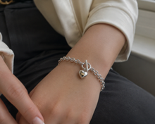 Sterling Silver Puff Heart T-Bar Chain Bracelet