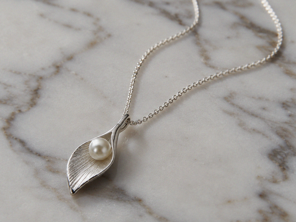 Sterling Silver Freshwater Pearl Calla Lily Pendant Necklace