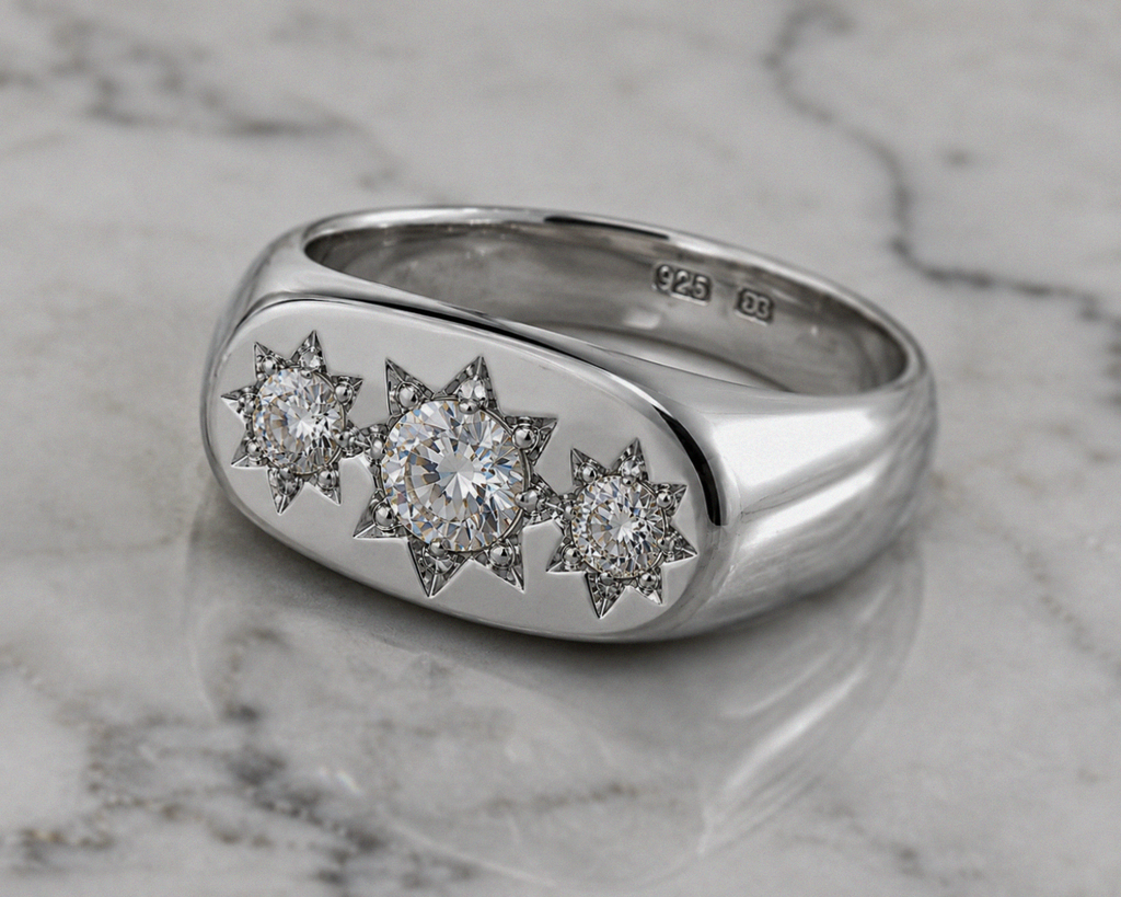 Silver Three Stone Gypsy Ring – CZ Trilogy Design
