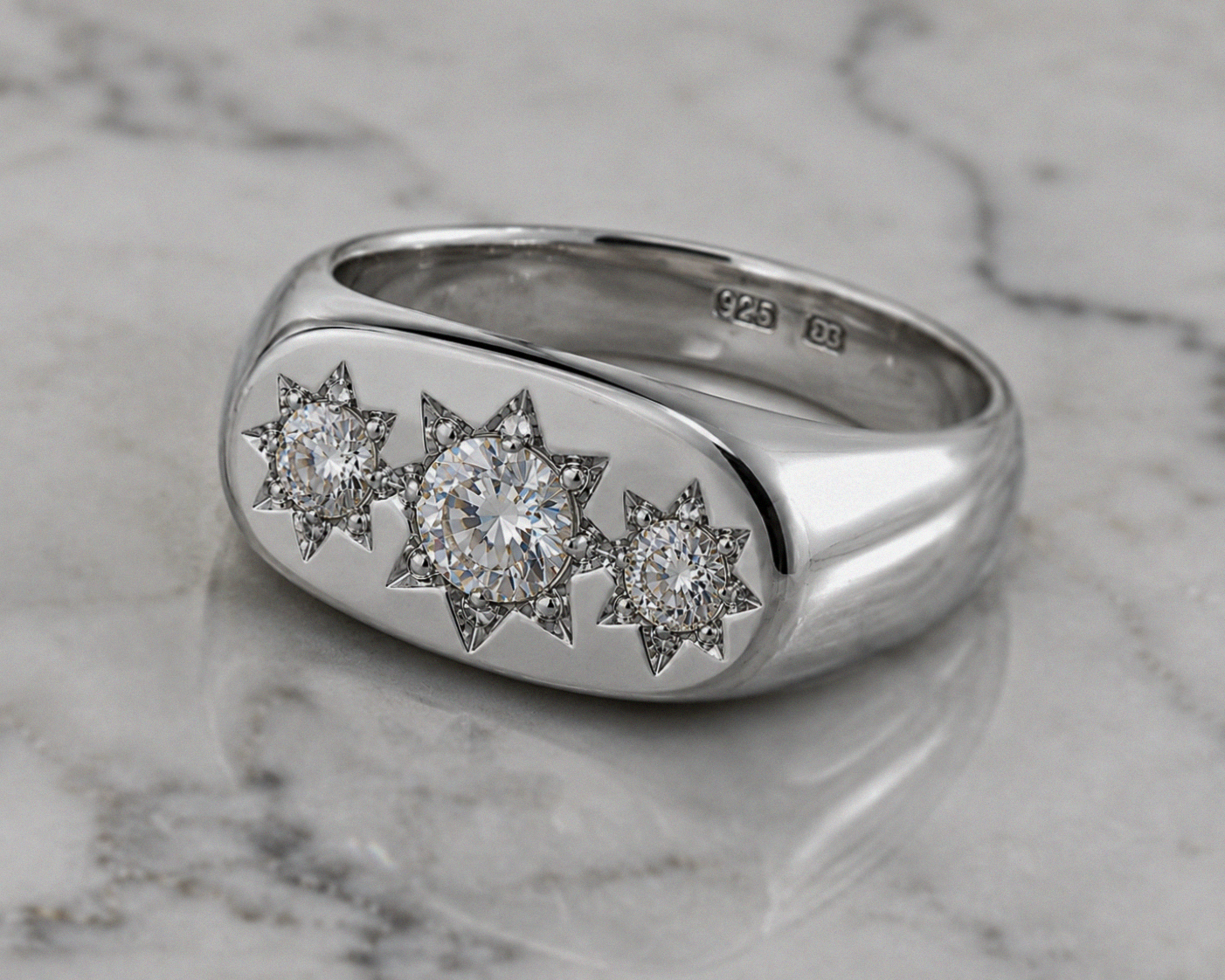 Silver Three Stone Gypsy Ring – CZ Trilogy Design