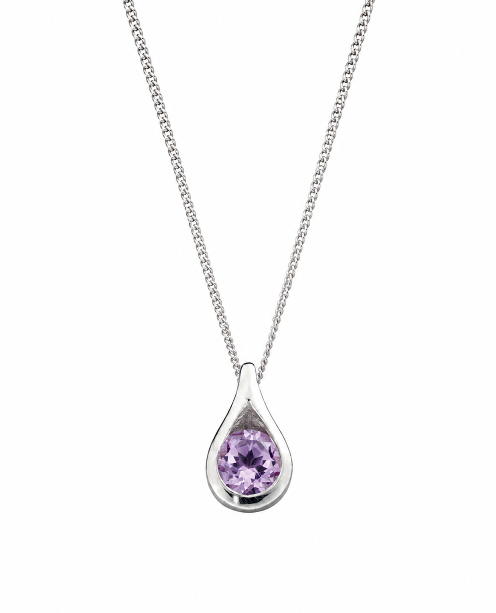Sterling Silver Natural Amethyst Teardrop Pendant Necklace