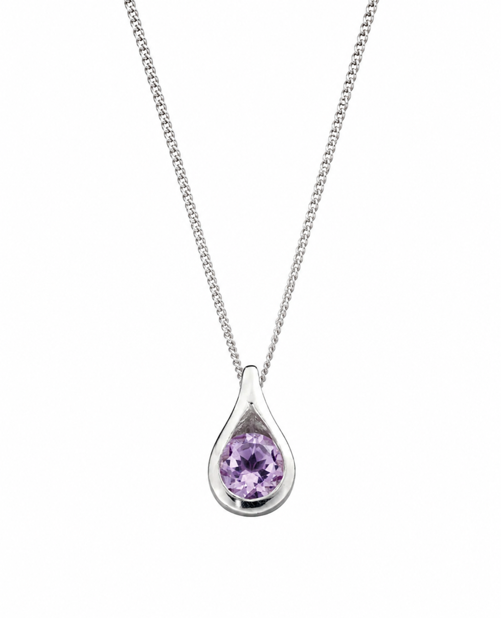 Sterling Silver Natural Amethyst Teardrop Pendant Necklace