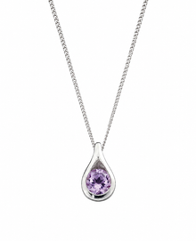 Sterling Silver Natural Amethyst Teardrop Pendant Necklace