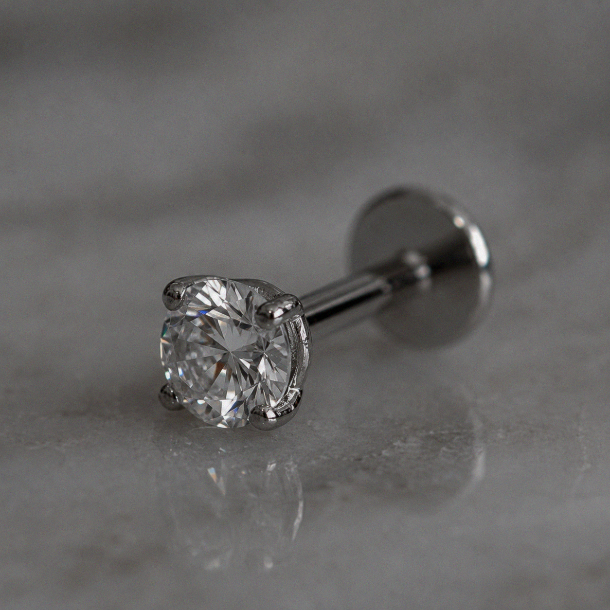 Sterling Silver CZ Labret Stud Earring – Flat Back Cartilage Helix Tragus Piercing