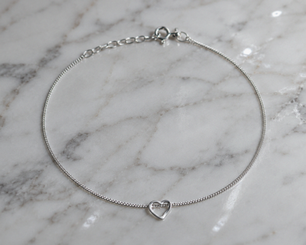 Sterling Silver Heart Anklet 23cm