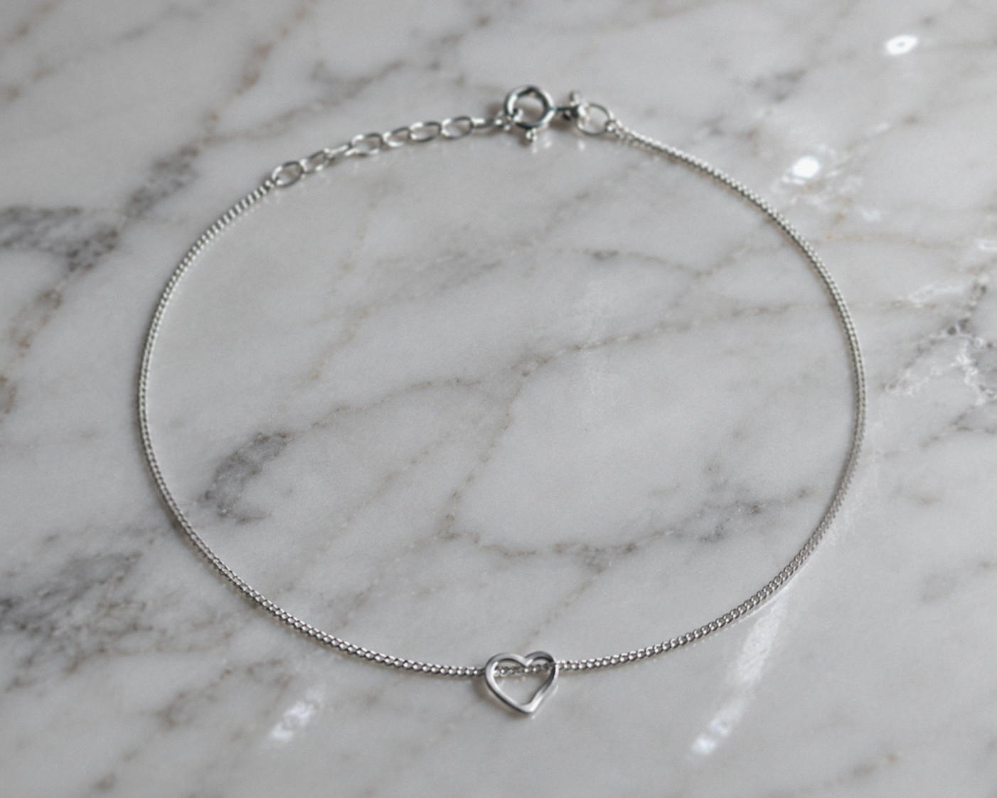 Sterling Silver Heart Anklet 23cm