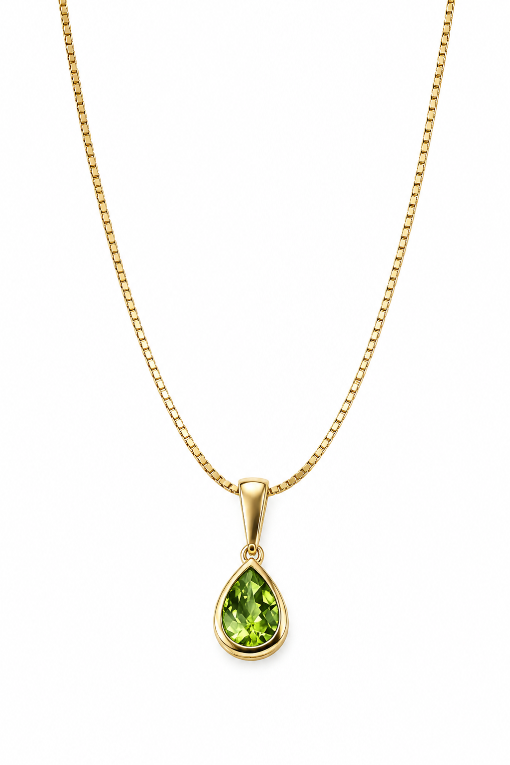 9ct Yellow Gold Peridot Teardrop Necklace – Natural August Birthstone