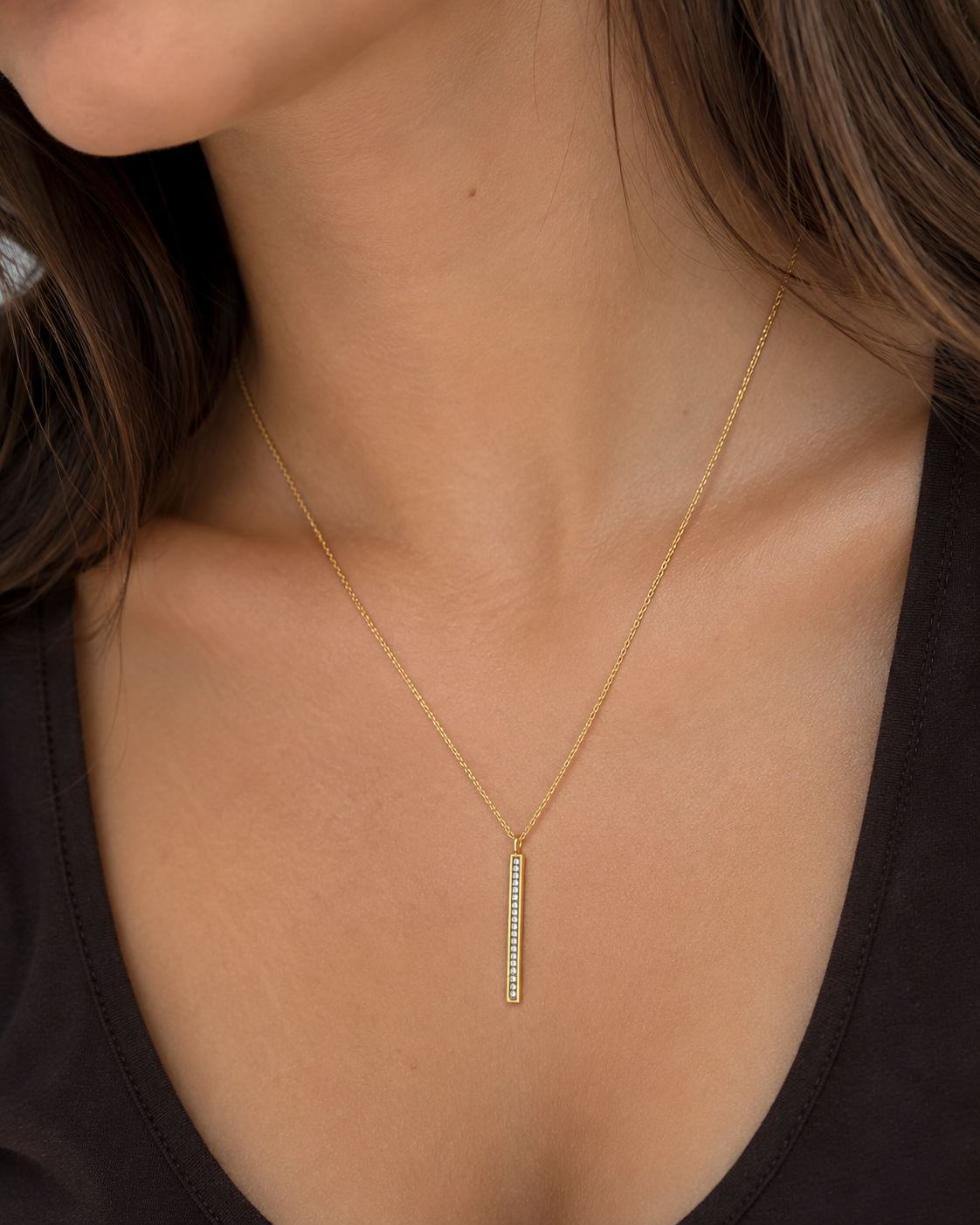 9ct Yellow Gold Glitter Bar Pendant Necklace