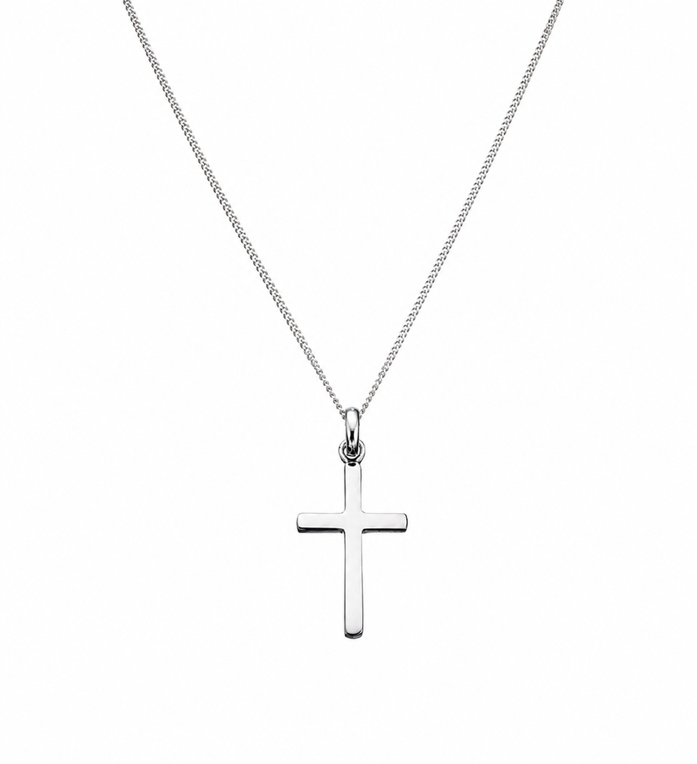 Sterling Silver Plain Cross Pendant with Diamond Cut Chain (41–46cm Adjustable)