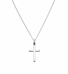 Sterling Silver Plain Cross Pendant with Diamond Cut Chain (41–46cm Adjustable)