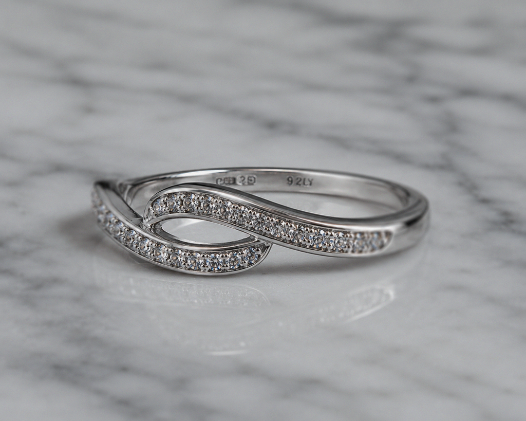 Sterling Silver Cubic Zirconia Wave Crossover Ring