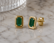 Chunky Emerald Stud Earrings in 9ct Yellow Gold