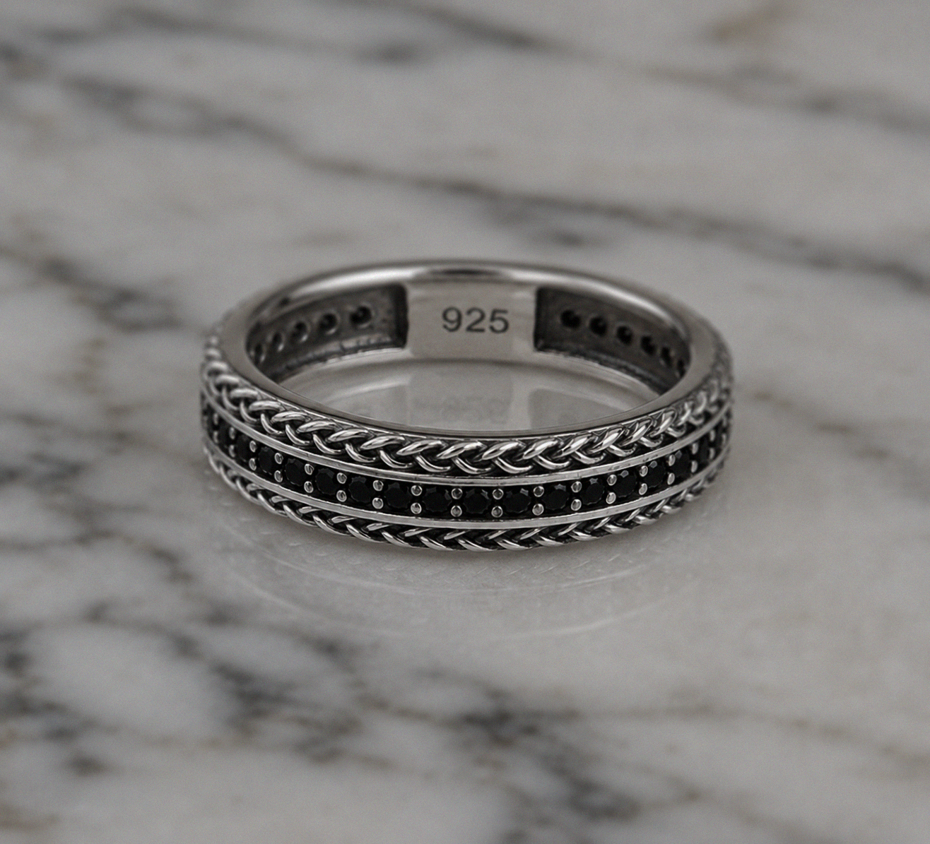 Sterling Silver Black Cubic Zirconia Woven Band Ring