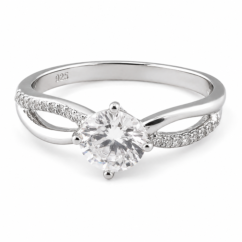 Sterling Silver Cubic Zirconia Crossover Solitaire Ring