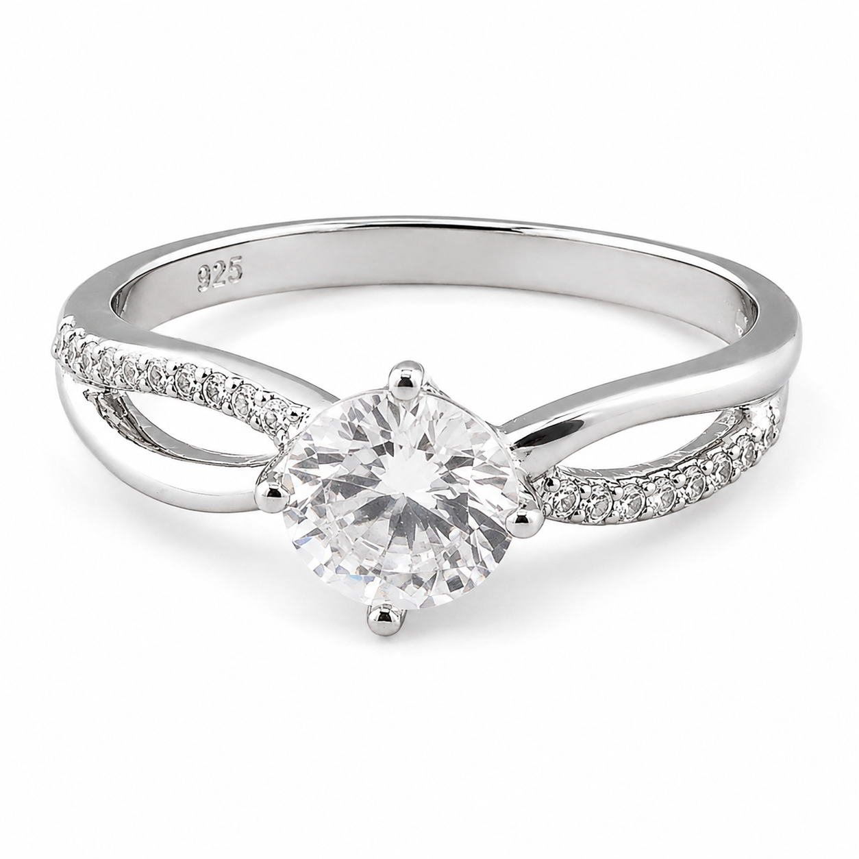 Sterling Silver Cubic Zirconia Crossover Solitaire Ring