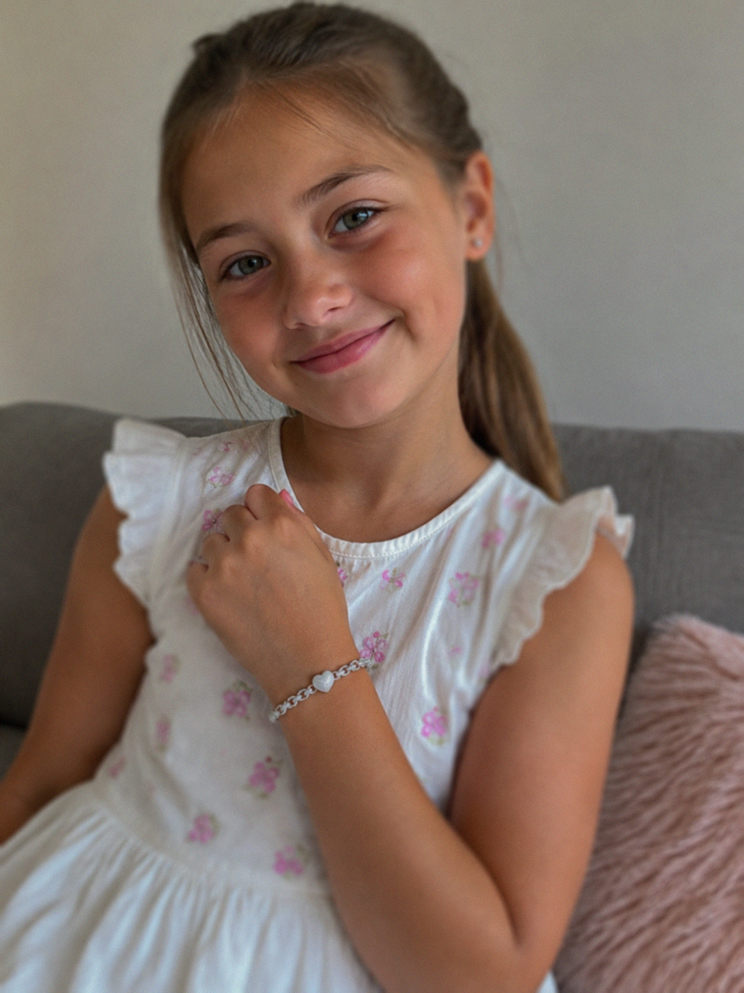 Children’s Sterling Silver Cubic Zirconia Heart Belcher Bracelet