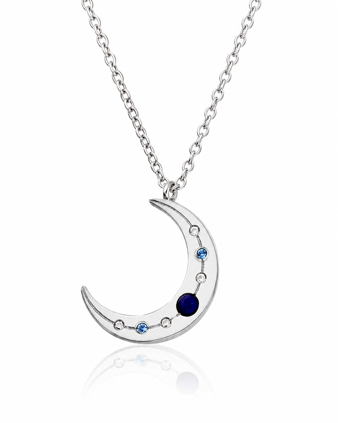 Sterling Silver Lapis & Cubic Zirconia Moon Necklace