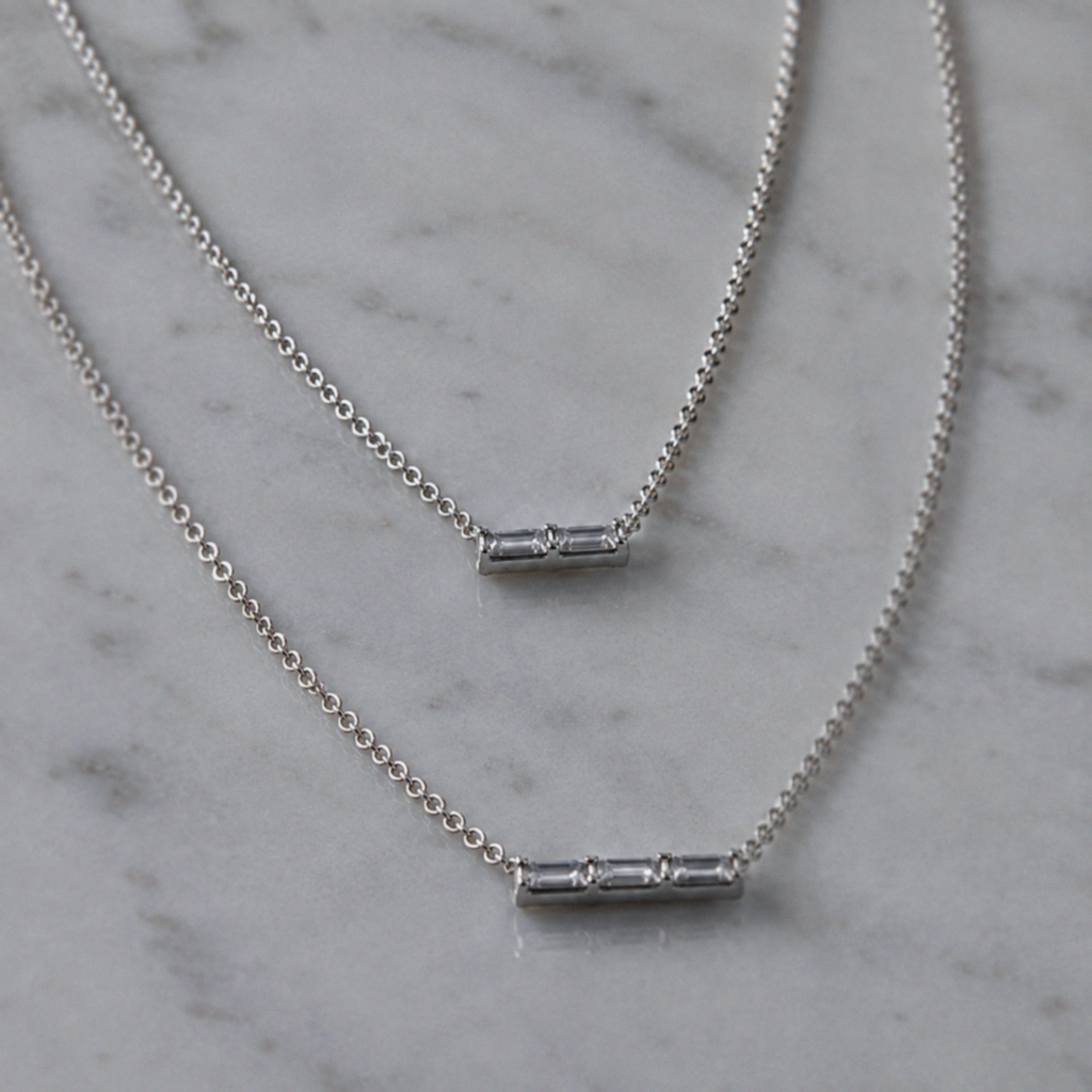 Sterling Silver Cubic Zirconia Double Layer Bar Necklace