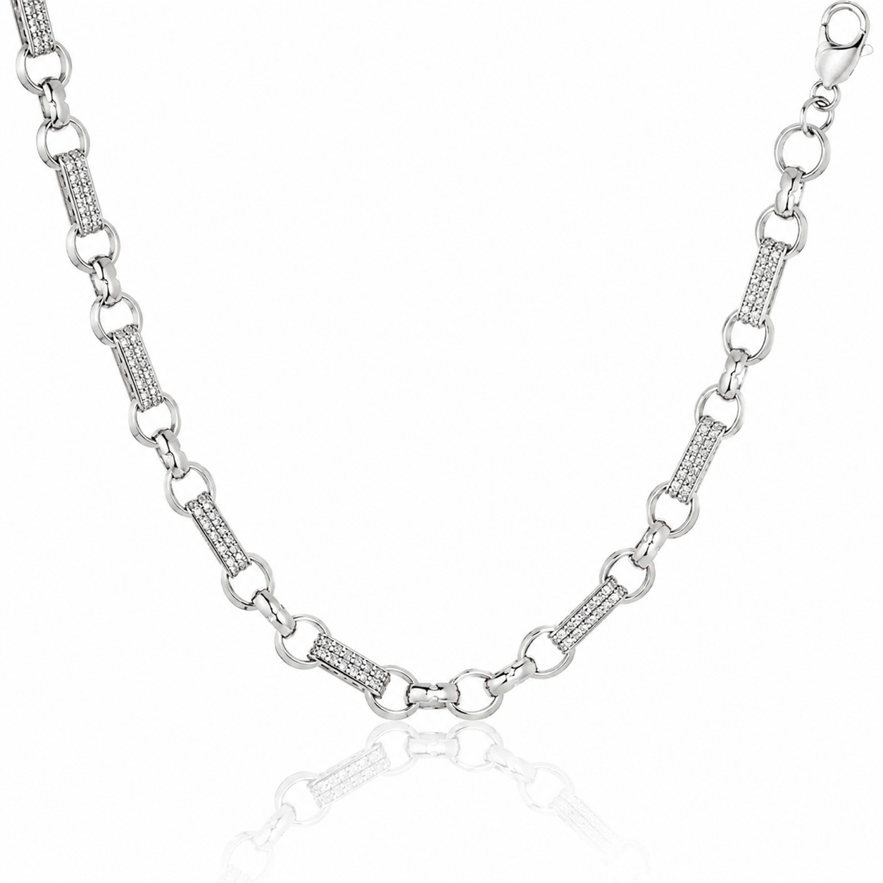 Silver Cubic Zirconia Belcher Bar Chain 28"