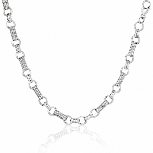 Silver Cubic Zirconia Belcher Bar Chain 28"