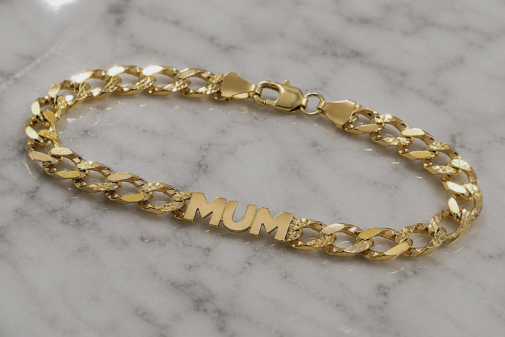 9ct Yellow Gold Mum Curb Link Bracelet