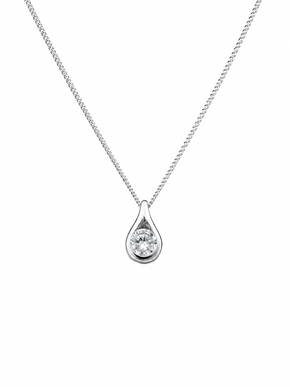 Sterling Silver Teardrop Cubic Zirconia Necklace