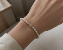 Seed Pearl & Diamond Flower Bracelet in 9ct Yellow Gold