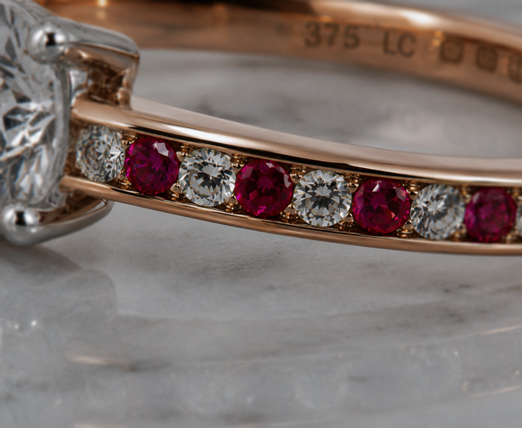 9ct Rose & White Gold 0.49ct Diamond & Ruby Hidden Halo Engagement Ring