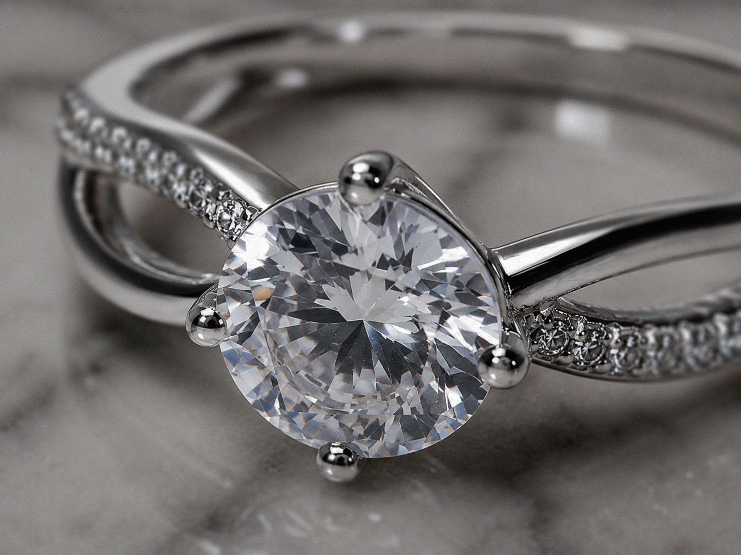 Sterling Silver Cubic Zirconia Crossover Solitaire Ring