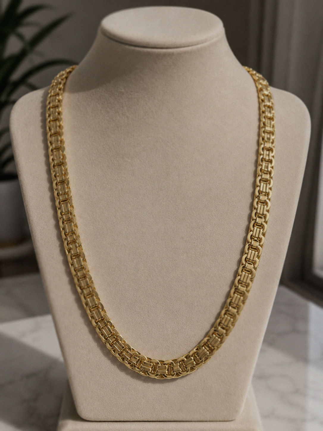 9ct Yellow Gold Flat Byzantine Chain Necklace – 22”