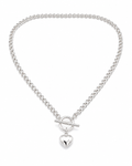 Sterling Silver Puff Heart T-Bar Chain Necklace