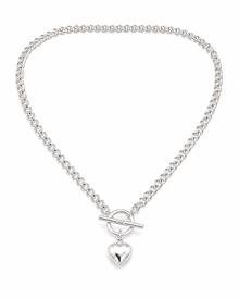 Sterling Silver Puff Heart T-Bar Chain Necklace