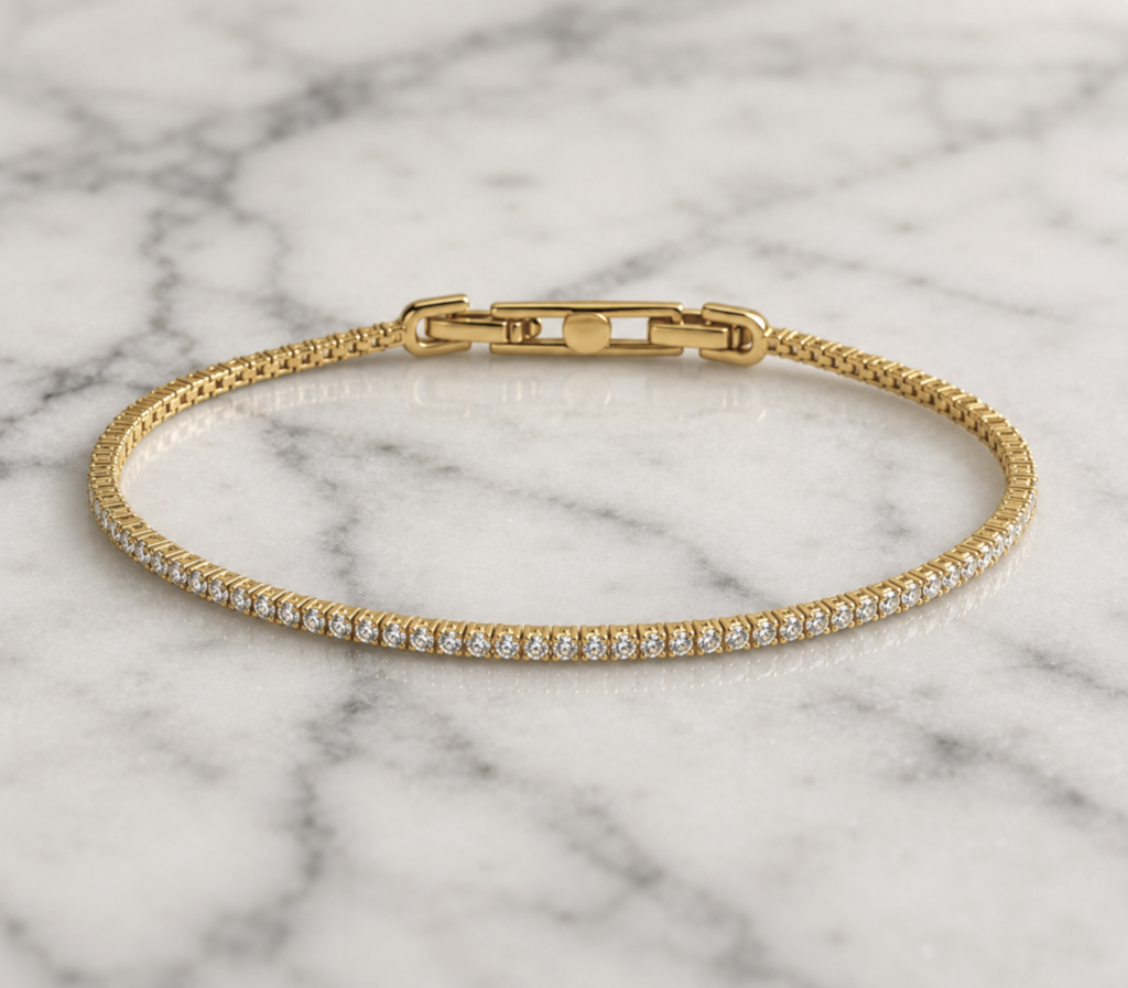 Diamonfire Yellow Gold Plated Sterling Silver Round Cut Zirconia Tennis Bracelet