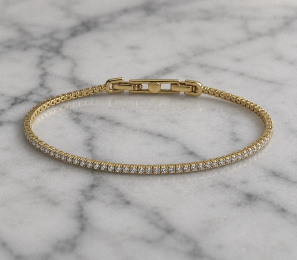 Diamonfire Yellow Gold Plated Sterling Silver Round Cut Zirconia Tennis Bracelet
