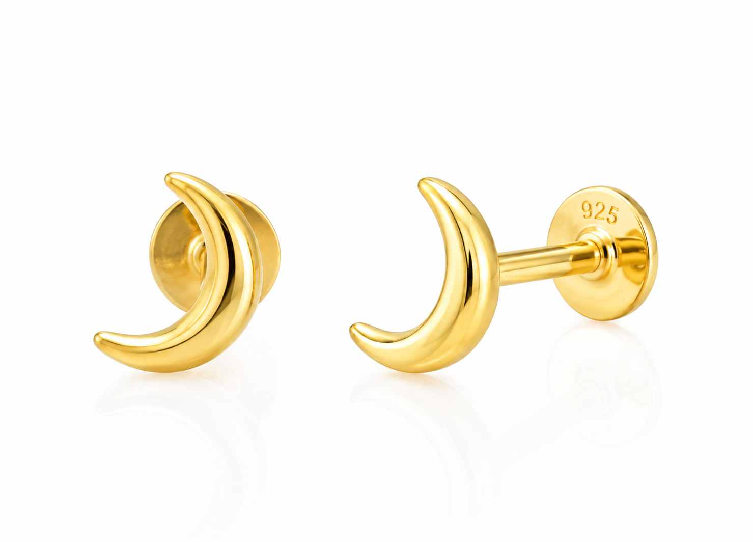 Sterling Silver Crescent Moon Labret Stud Earrings – Pair