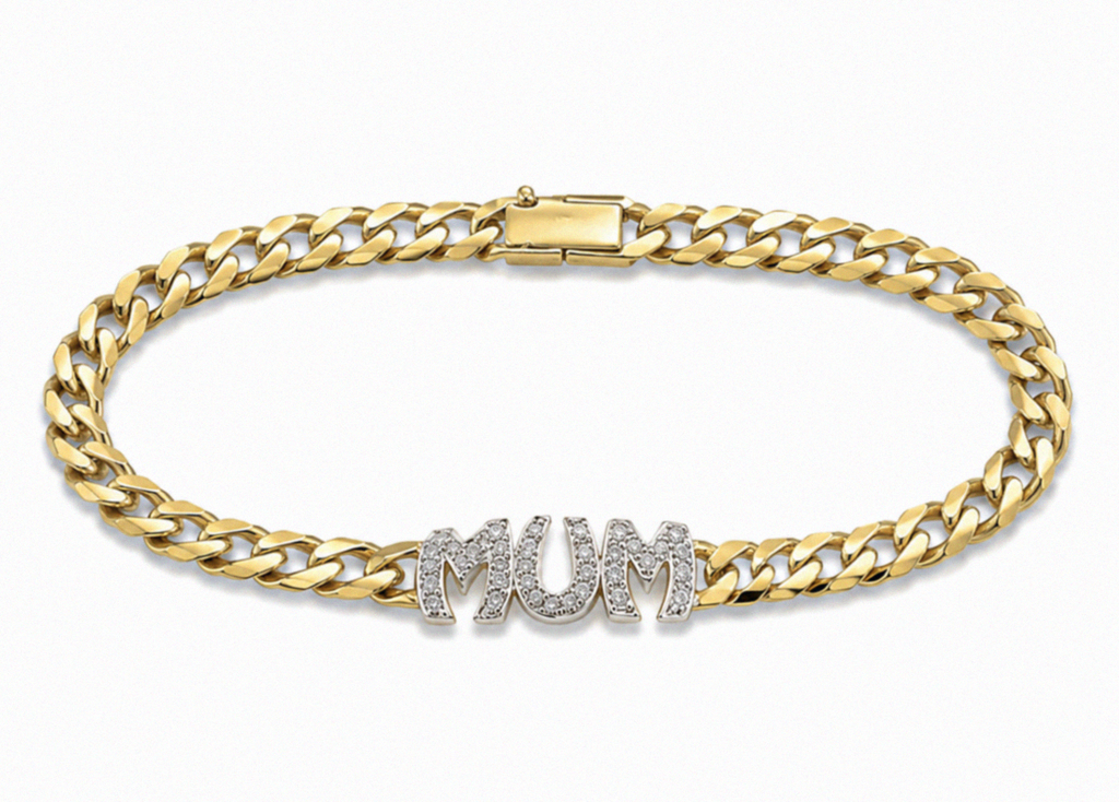 9ct Yellow Gold Cubic Zirconia Mum Curb Bracelet