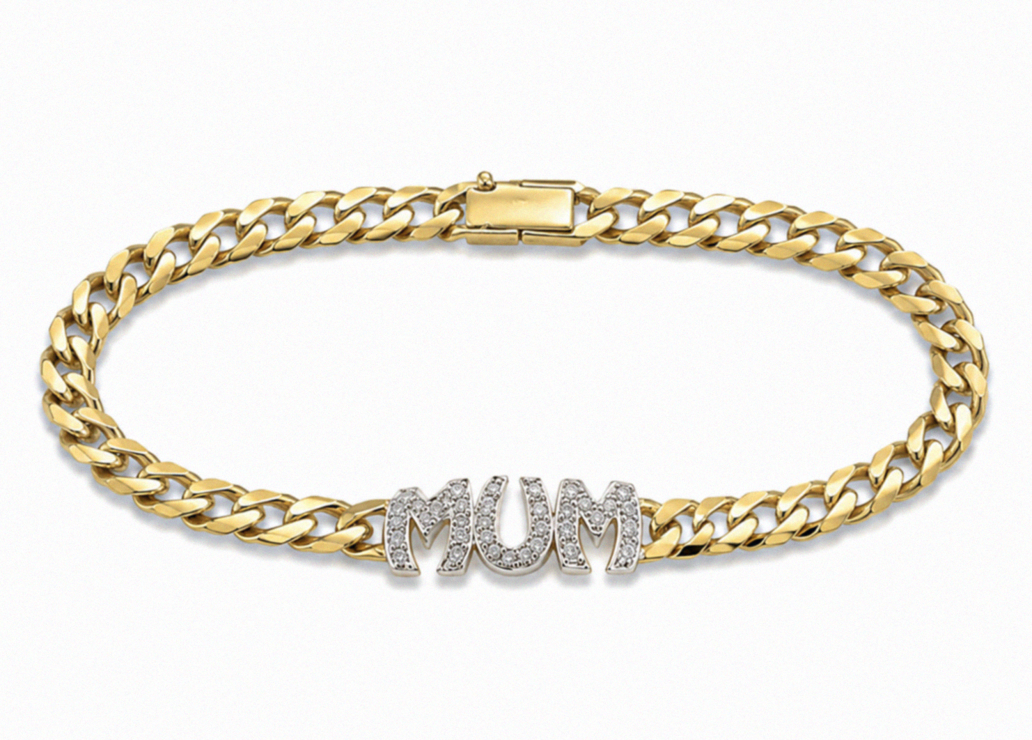 9ct Yellow Gold Cubic Zirconia Mum Curb Bracelet