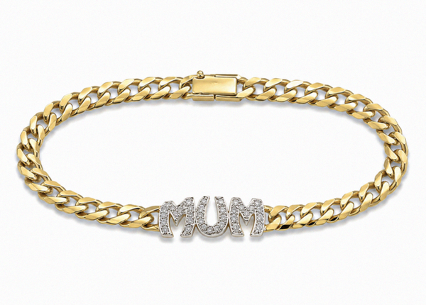 9ct Yellow Gold Cubic Zirconia Mum Curb Bracelet