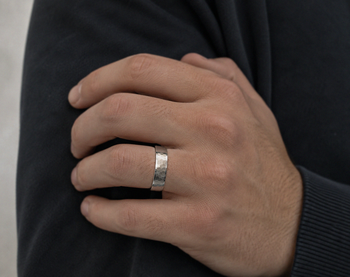 Fred Bennett Stainless Steel Hammered Finish Band Ring