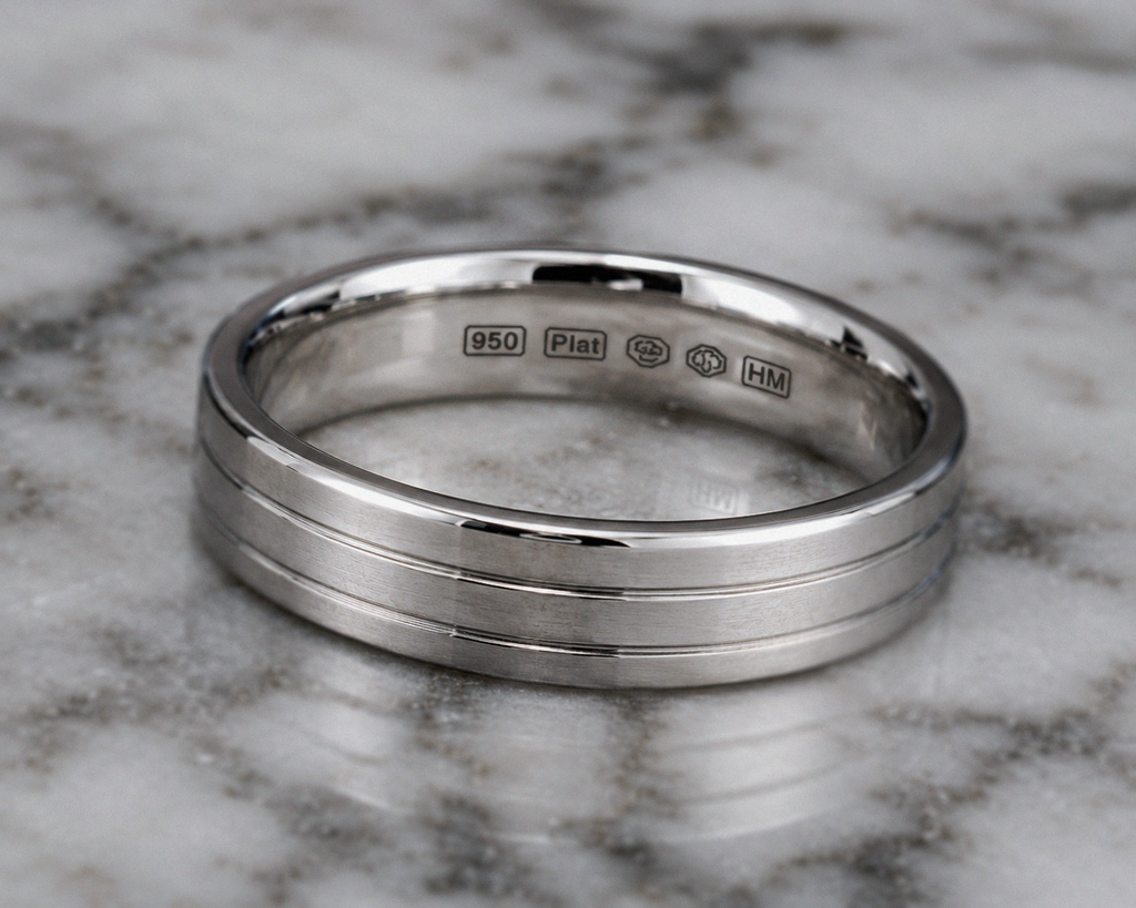 950 Platinum Double Groove Men’s Ring - 4mm