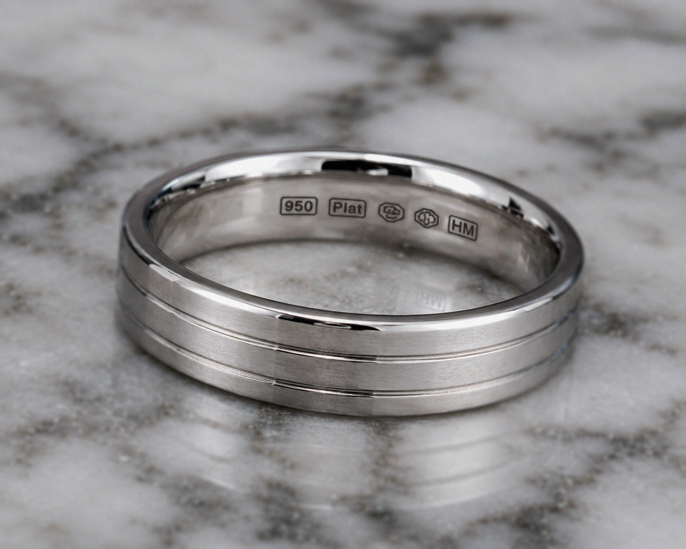 950 Platinum Double Groove Men’s Ring - 4mm
