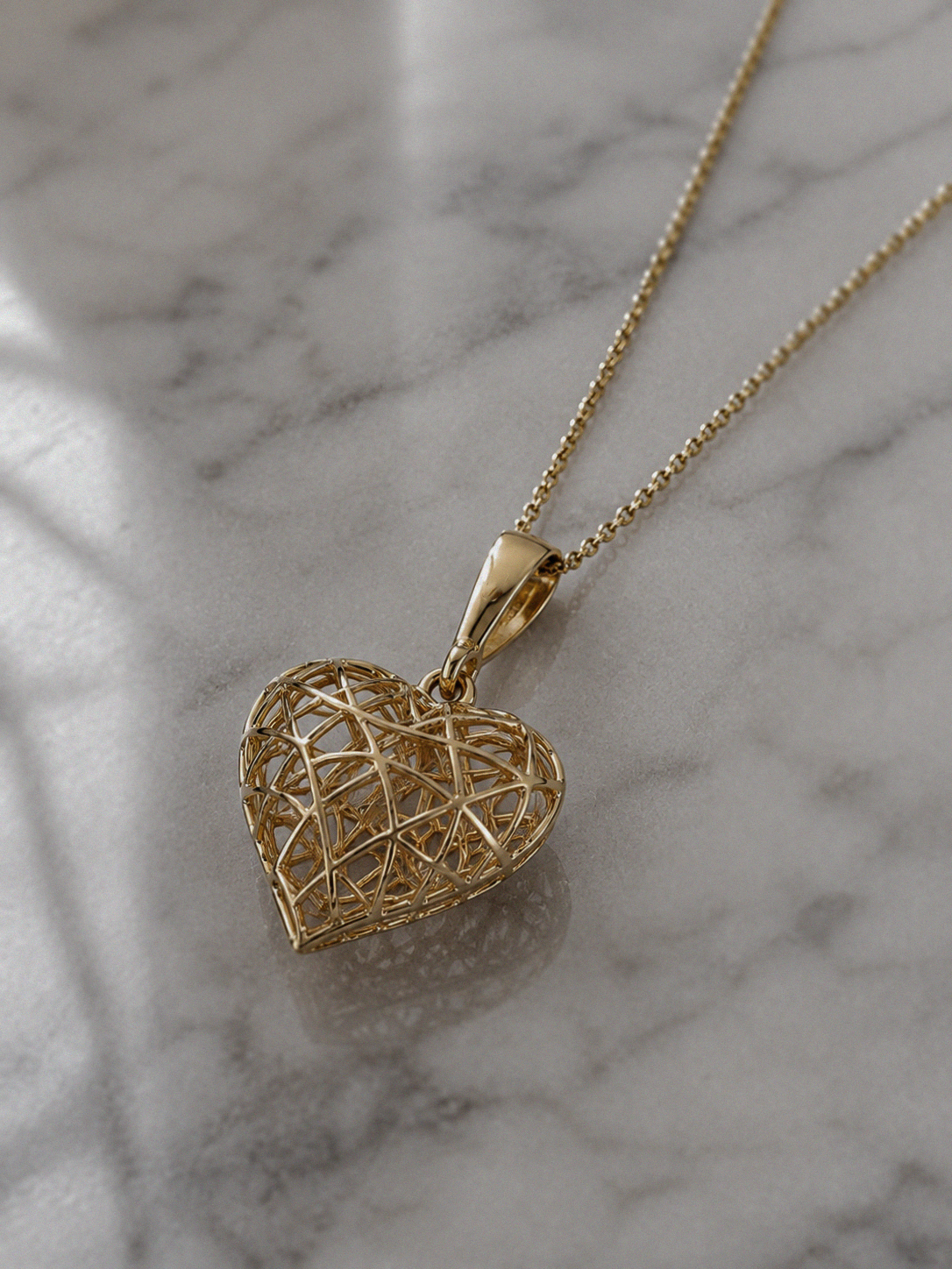 9ct Gold Caged Heart Pendant Necklace