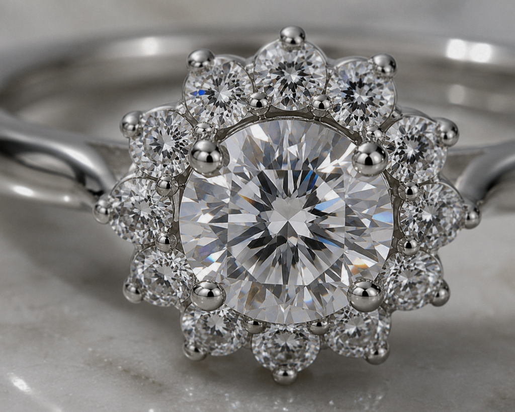 Sterling Silver Cubic Zirconia Flower Halo Ring