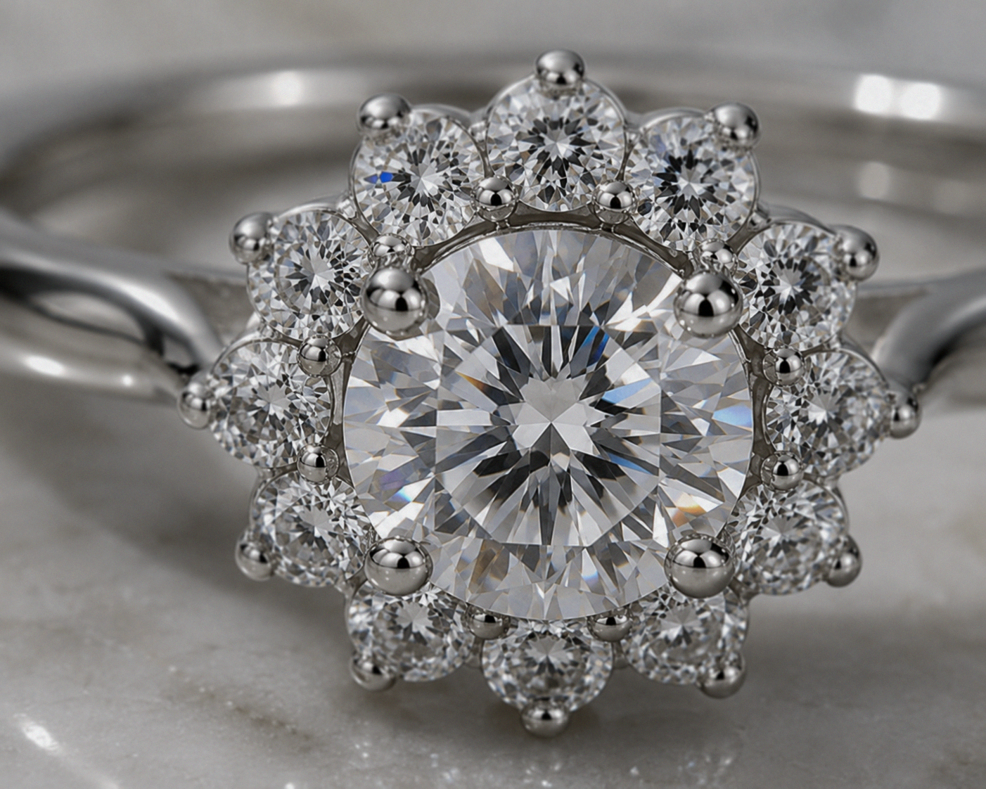 Sterling Silver Cubic Zirconia Flower Halo Ring