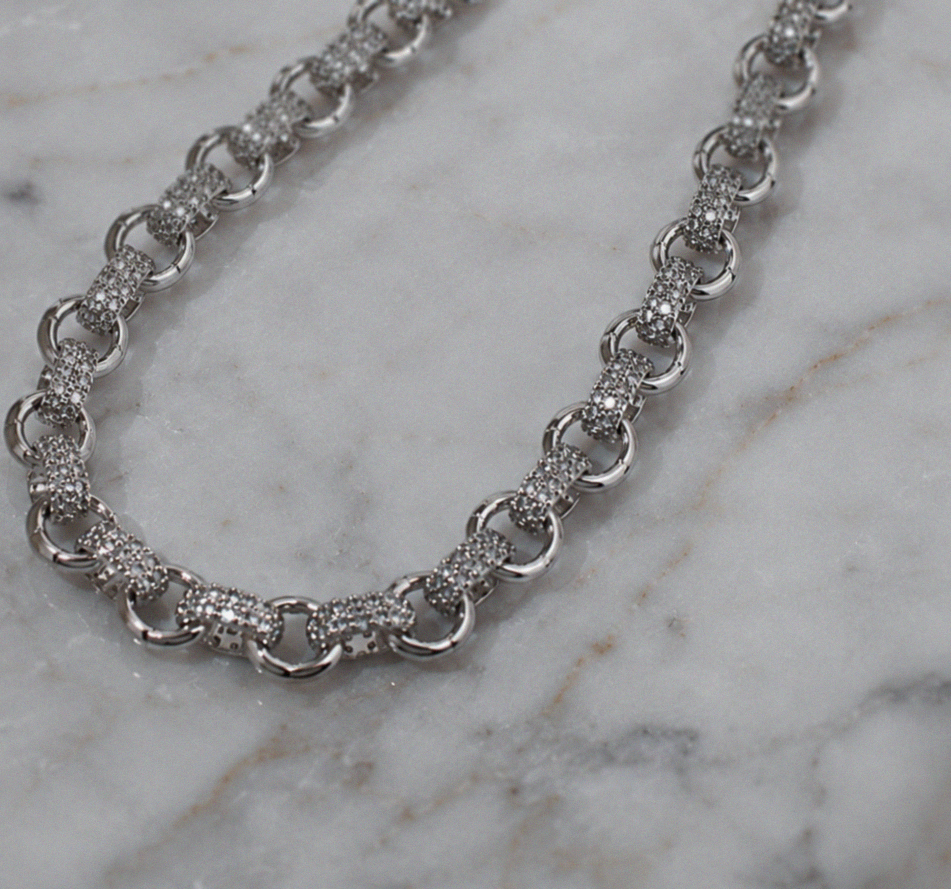 Silver Cubic Zirconia Belcher Chain 26"