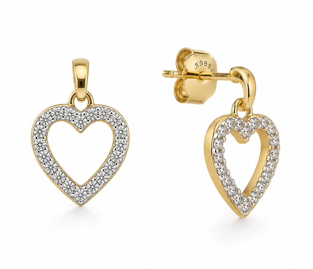 Diamonfire 24ct Gold-Plated Sterling Silver CZ Heart Drop Earrings