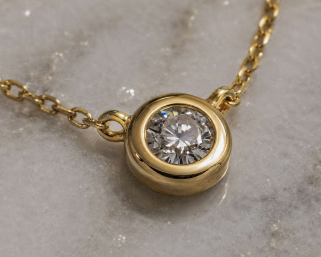 9ct Yellow Gold Diamond Solitaire Bezel Necklace