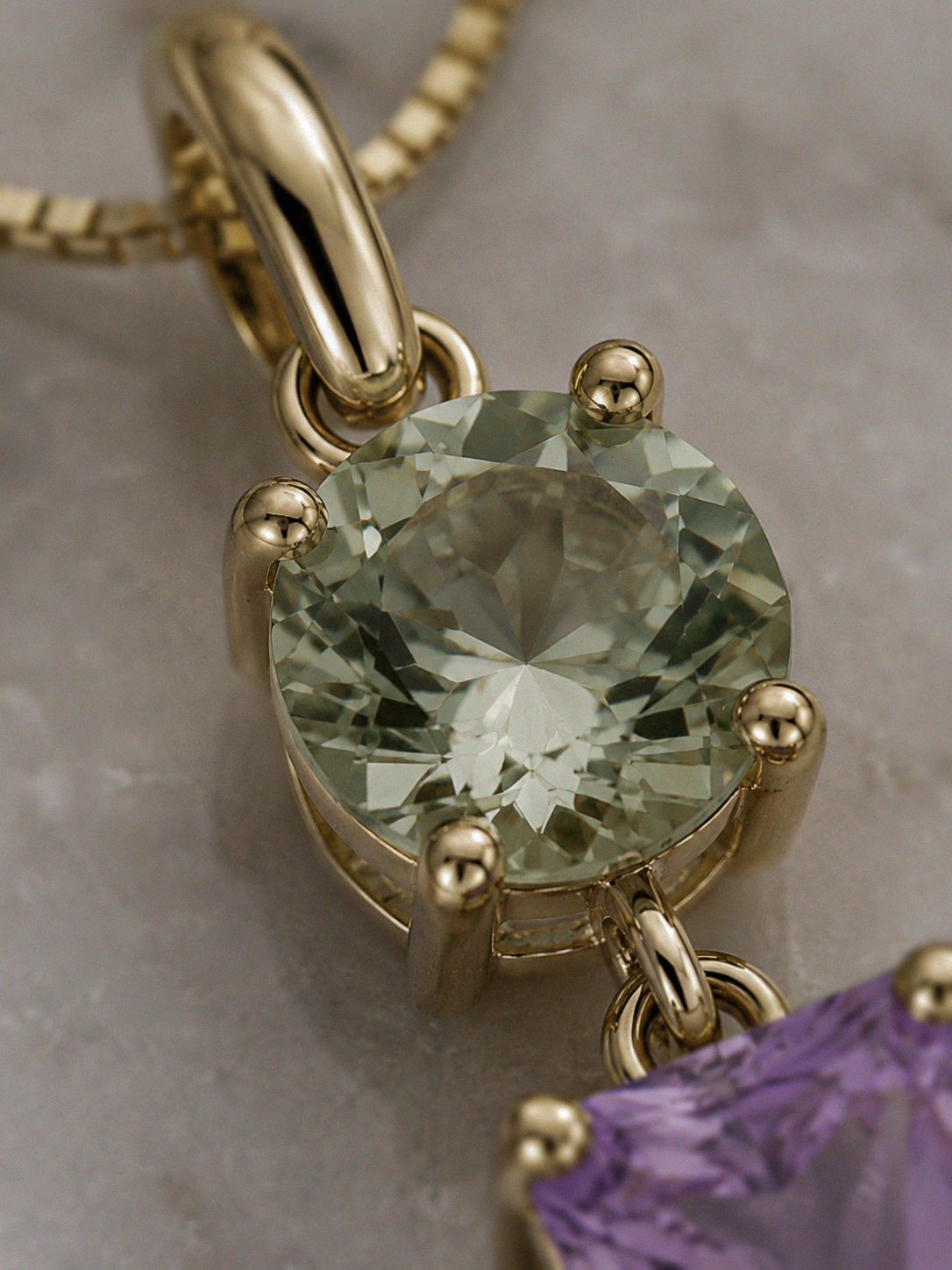 9ct Yellow Gold Toi et Moi Quartz & Amethyst Pendant Necklace. (With chain)