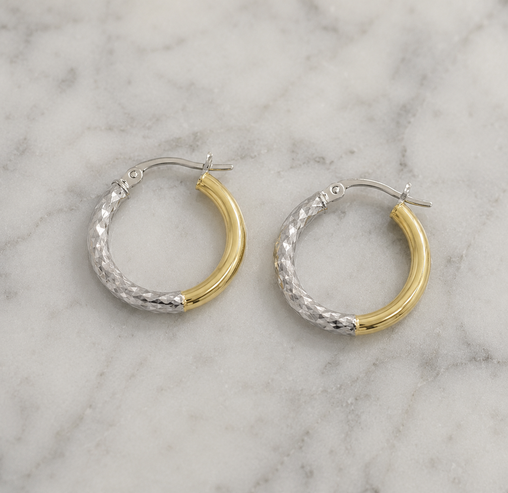 14ct Yellow & White Gold Two-Tone Hoop Earrings 15mm