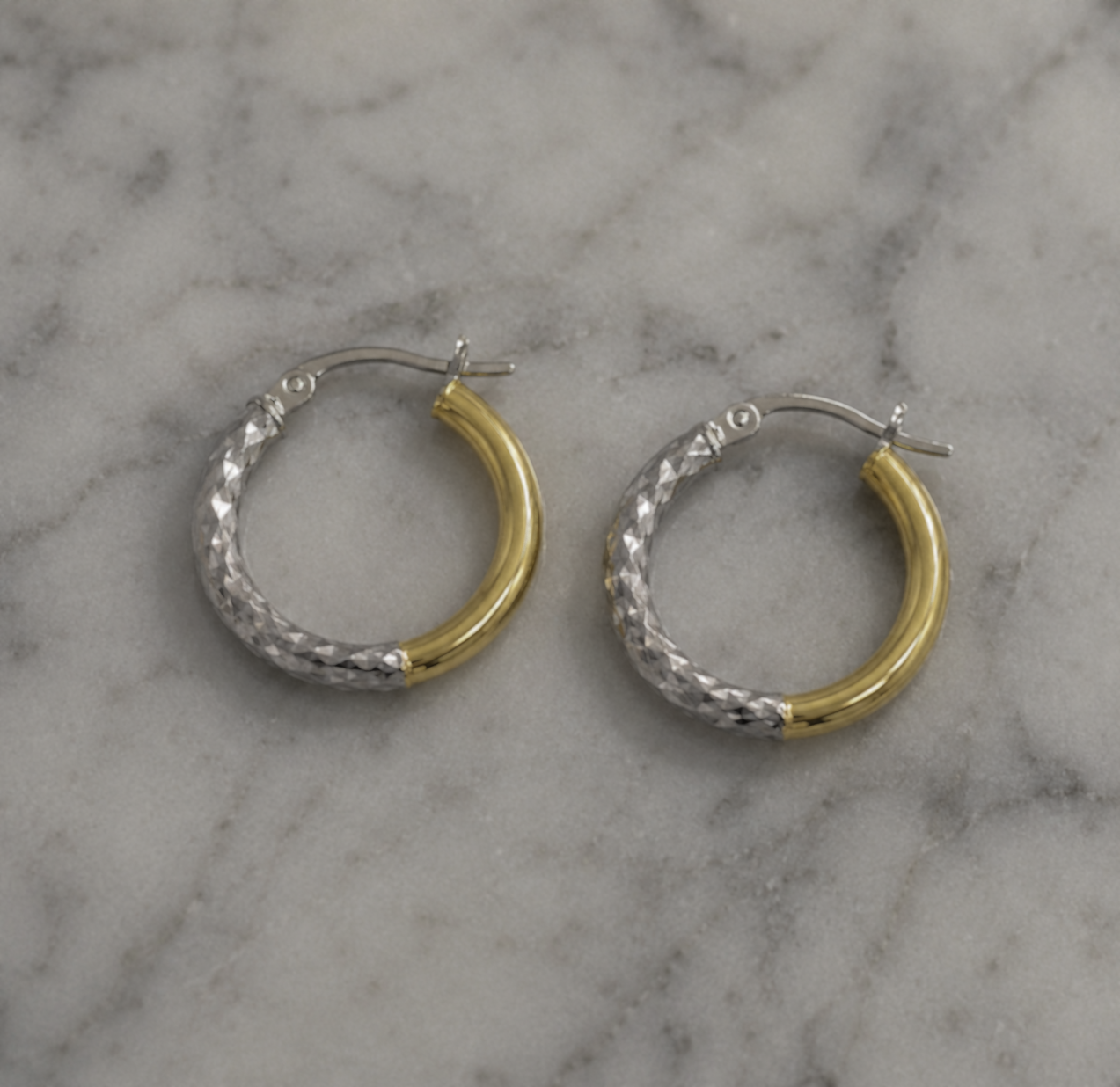 14ct Yellow & White Gold Two-Tone Hoop Earrings 15mm